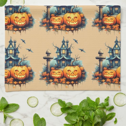 Spooky Halloween Kasteel Keuken Handdoeken (Gevouwen)
