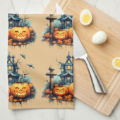 Spooky Halloween Kasteel Keuken Handdoeken (Quarter Fold)