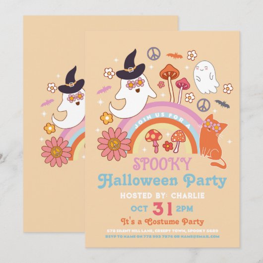 Spooky Halloween Kinder jaren 70 Retro  Kaart (Voorkant / Achterkant)