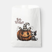 Spooky Halloween Kitten Zwart Gestreepte Pompoen Bedankzakje (Voorkant)