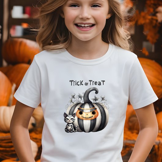 Spooky Halloween Kitten Zwart Gestreepte Pompoen T-shirt