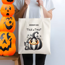 Spooky Halloween Kitten Zwart Gestreepte Pompoen Tote Bag
