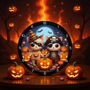 Spooky Halloween Kittens en pompoenen Grote Klok