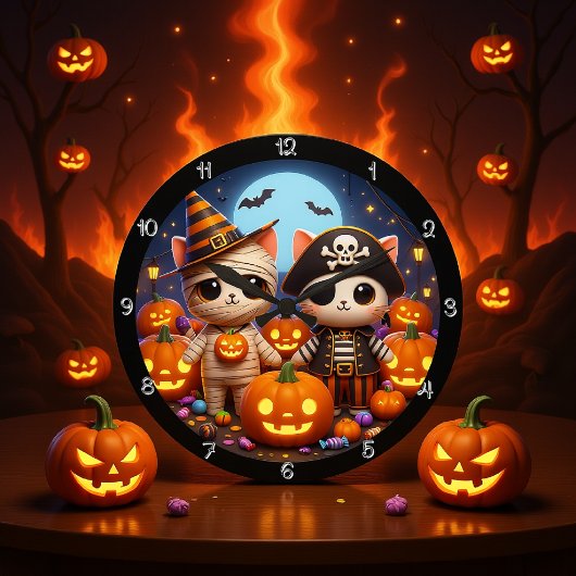 Spooky Halloween Kittens en pompoenen Grote Klok