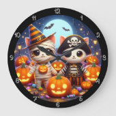 Spooky Halloween Kittens en pompoenen Grote Klok (Voorkant)