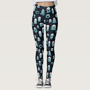 Spooky Halloween Kleine Geesten Blauw Wit & Zwart Leggings