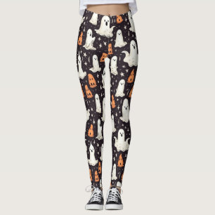 Spooky Halloween Kleine Geesten Zwart Sinaasappel  Leggings