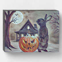 Spooky Halloween konijn met pompoen