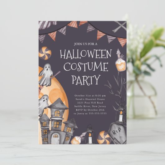 Spooky Halloween kostuum feest Kaart (Staand voorkant)