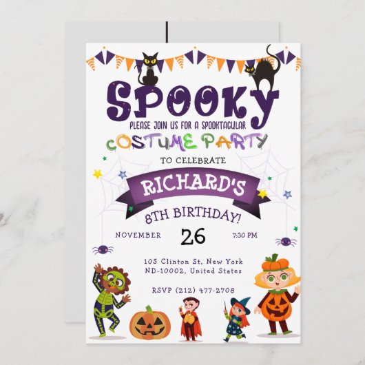 Spooky Halloween kostuum Kids Verjaardagsfeestje Kaart (Voorkant / Achterkant)