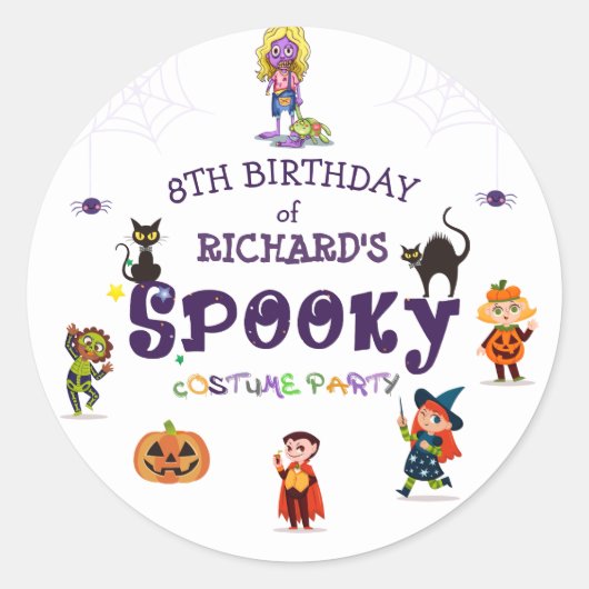Spooky Halloween kostuum Kids Verjaardagsfeestje Ronde Sticker (Voorkant)