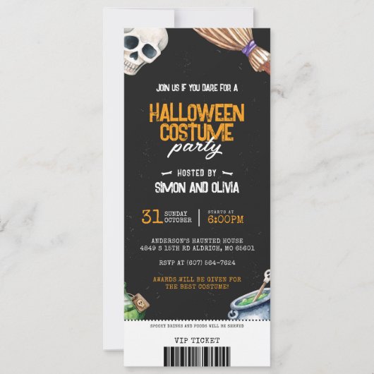 Spooky Halloween Kostuum Party Ticket Kaart (Voorkant)