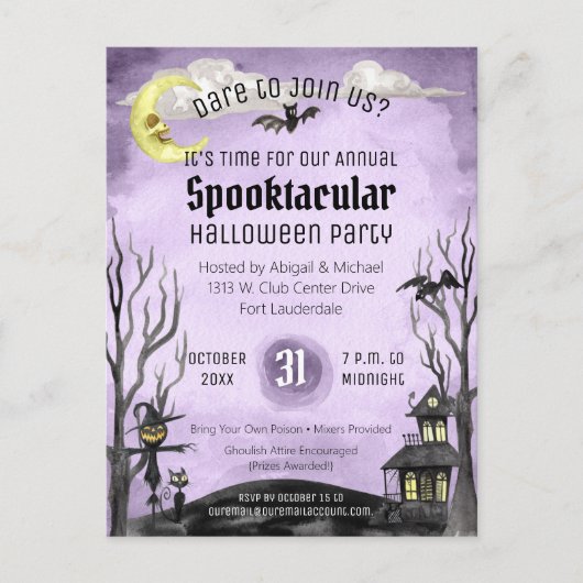Spooky Halloween kostuum Spooktacular zwart Paarse Briefkaart (Voorkant)