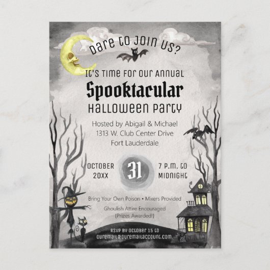 Spooky Halloween kostuum Spooktacular Zwart Wit Briefkaart (Voorkant)