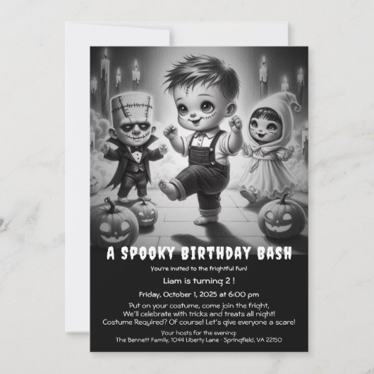 Spooky Halloween Kostuum Verjaardagsfeestuitnodigi Kaart (Voorkant)