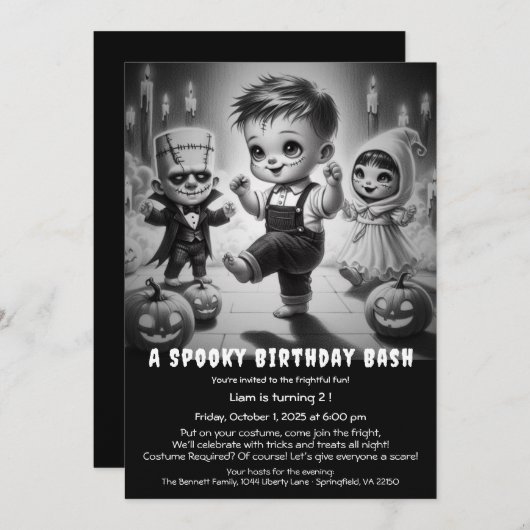 Spooky Halloween Kostuum Verjaardagsfeestuitnodigi Kaart (Voorkant / Achterkant)