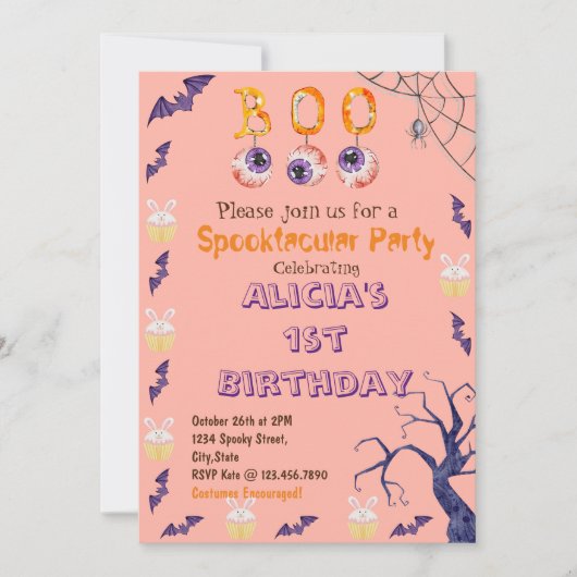 Spooky Halloween Kostuum Verjaardagsfeestuitnodigi Kaart (Voorkant)