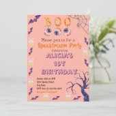 Spooky Halloween Kostuum Verjaardagsfeestuitnodigi Kaart (Staand voorkant)