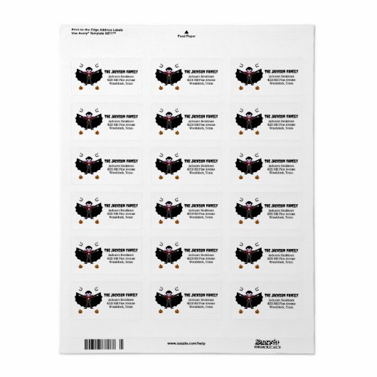 Spooky Halloween Kostuumfeest Dracula Vampire Etiket (Full Sheet)