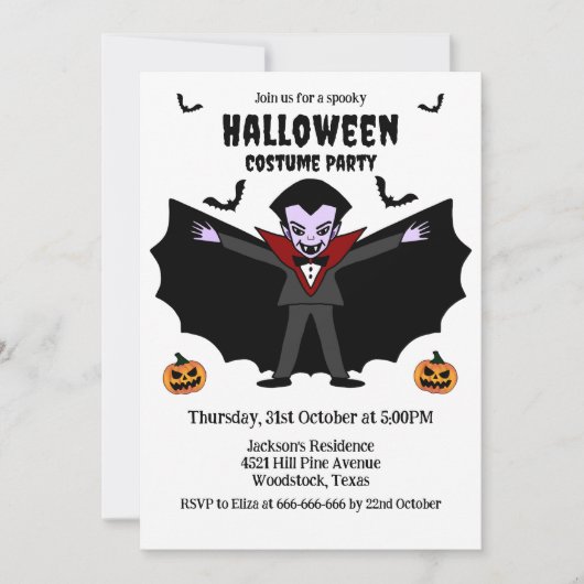 Spooky Halloween Kostuumfeest Dracula Vampire Kaart (Voorkant)
