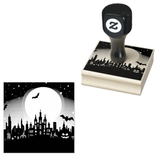 Spooky Halloween Landscape Ink Stamp Rubberstempel (Gestempeld)