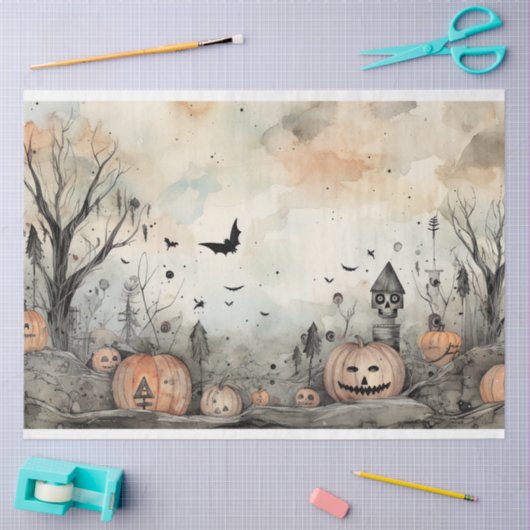 Spooky Halloween Landschap 1 Decoupage Papier (Craft)