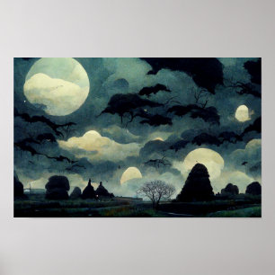 Spooky Halloween Landschapsschilderij Poster