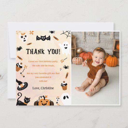 Spooky Halloween Leuke Ghost Dank je Kaart (Voorkant)