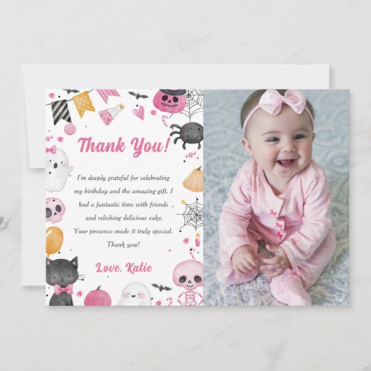 Spooky Halloween Leuke Ghost Dank je Kaart Foto (Voorkant)