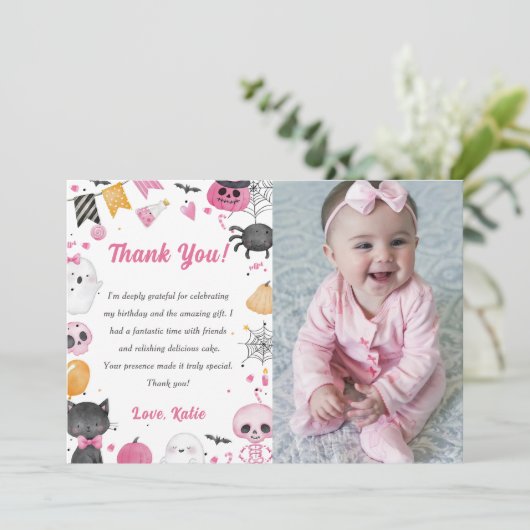 Spooky Halloween Leuke Ghost Dank je Kaart Foto (Staand voorkant)