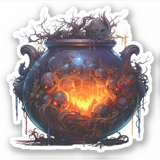 Spooky Halloween Magic Witches Cauldron Sticker (Voorkant)