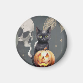 Spooky Halloween magneet met zwarte kat