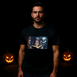 Spooky Halloween Meisje bedtijd Lezen ontwerp T-shirt