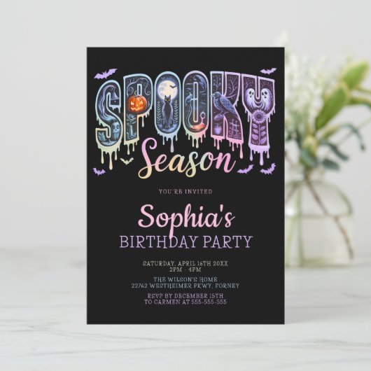 Spooky Halloween meisje verjaardagsfeestje Kaart (Staand voorkant)