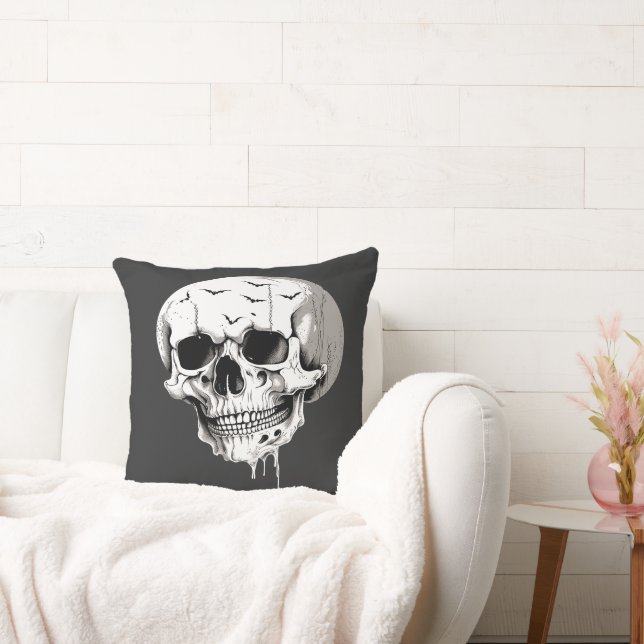 Spooky Halloween Melting Cranium With Bat Imagery  Kussen (Bank)