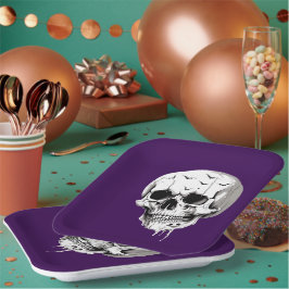 Spooky Halloween Melting Cranium With Bat Imagery  Papieren Bordje