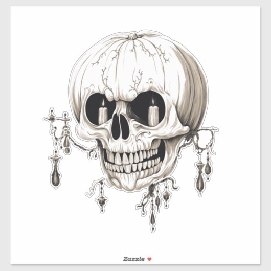 Spooky Halloween Melting Cranium With Bat Imagery Sticker (Vel)