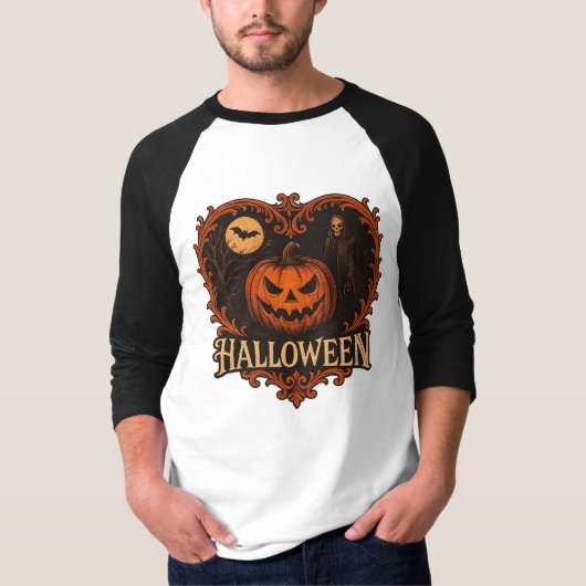 Spooky Halloween Men’s 3/4 Sleeve Raglan T-Shirt | (Voorkant)