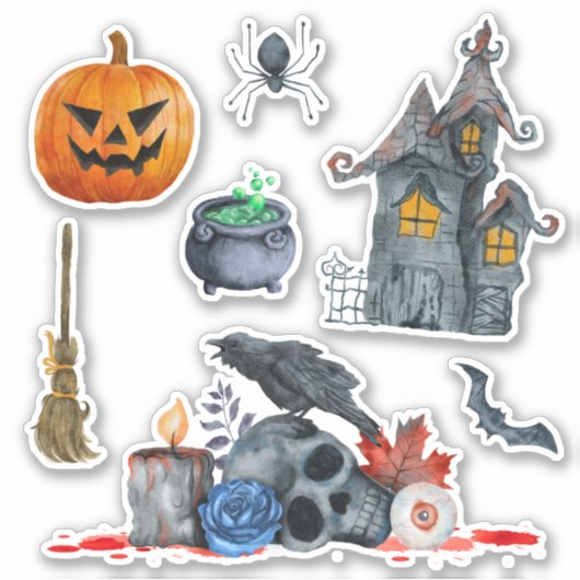 Spooky Halloween met de hand getrokken waterverf Sticker (Voorkant)