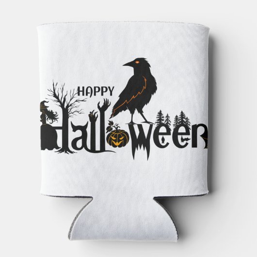 Spooky Halloween met kraai illustratie Blikjeskoeler (Achterkant)