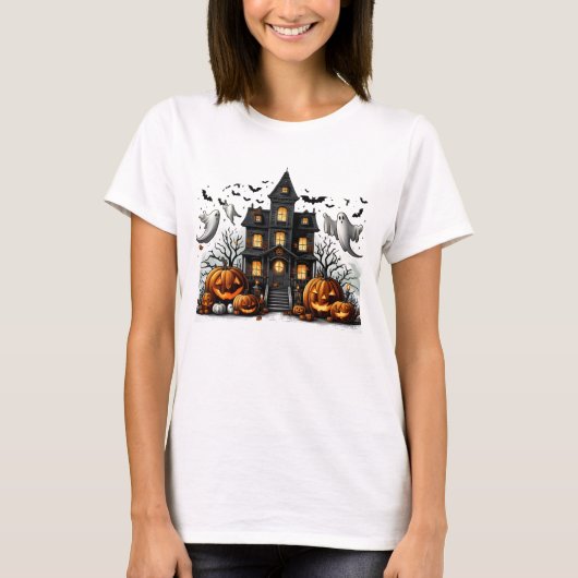 Spooky Halloween met pompoenen en geesten T-shirt (Voorkant)