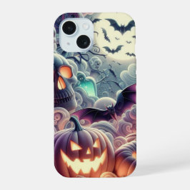 Spooky Halloween met vleermuizen, drankjes, pompoe iPhone 15 Case