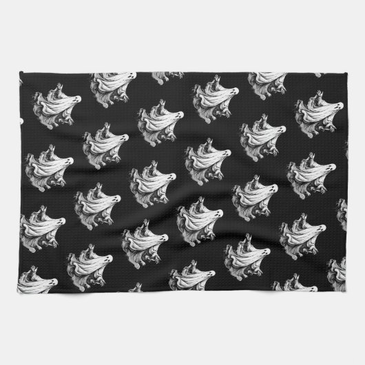 Spooky Halloween met zwarte en witte geesten Theedoek (Horizontaal)