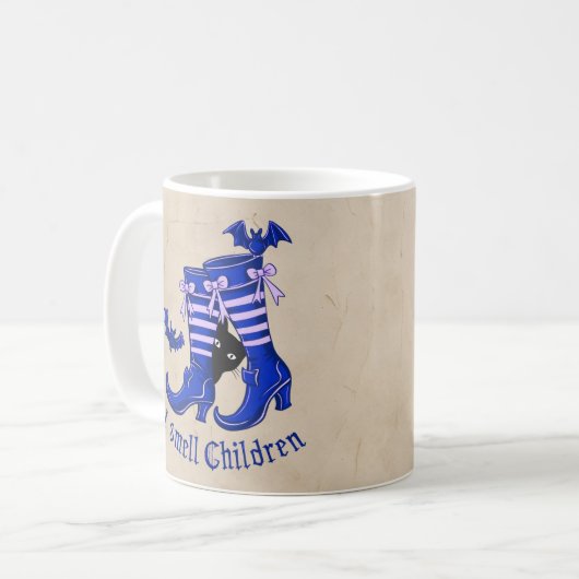 Spooky Halloween Mok: Ik ruik kinderen Koffiemok (Voorkant links)