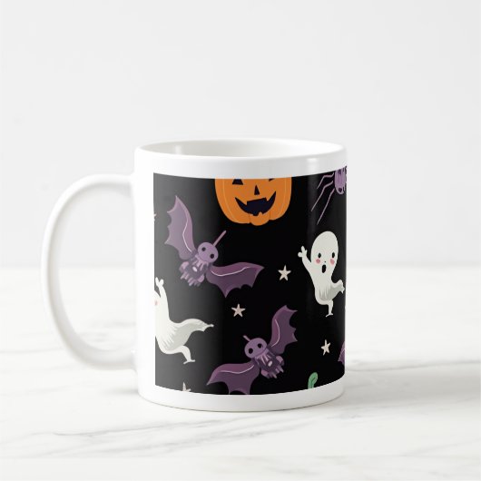 Spooky Halloween Mok - Schattigee geesten, pompoen (Links)