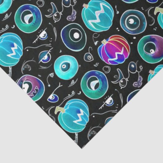 Spooky Halloween Monster Oogbollen Patroon Tissuepapier (Detail)