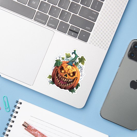 Spooky Halloween Monster Sticker (Laptop met iPhone)