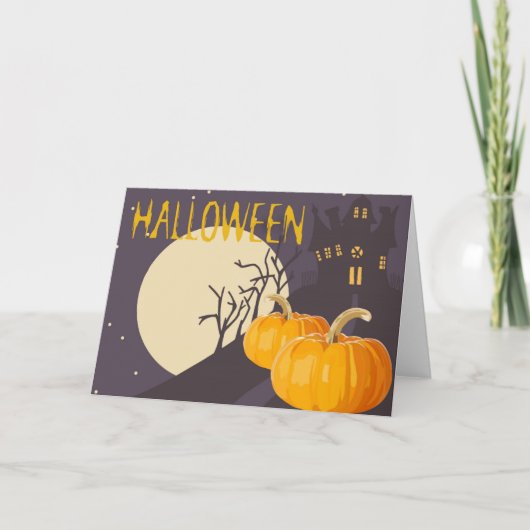  Spooky Halloween Moon en Pumpkin bij nacht Kaart (Voorkant)