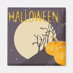 Spooky Halloween Moon en Pumpkin bij nacht Magneet
