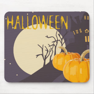 Spooky Halloween Moon en Pumpkin bij nacht Muismat